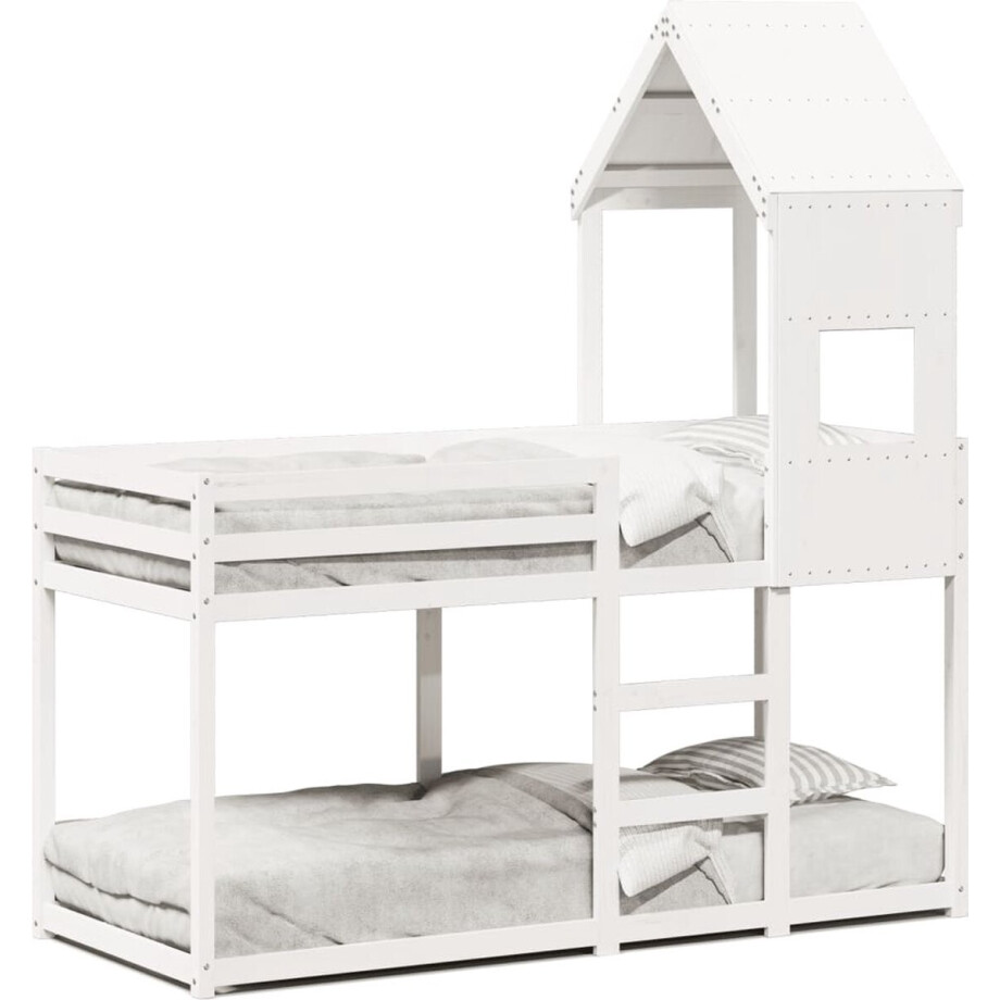 vidaXL - Stapelbed - met - dak - massief - grenenhout - wit - 90x190 - cm afbeelding 1