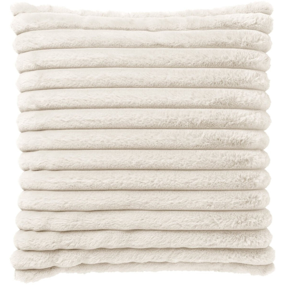 Dutch Decor HAZEL - sierkussen 50x50 cm - effen gestreept imitatiebont - Snow White - wit - Inclusief binnenkussen - Luxe kussens voor woonkamer & bank afbeelding 1