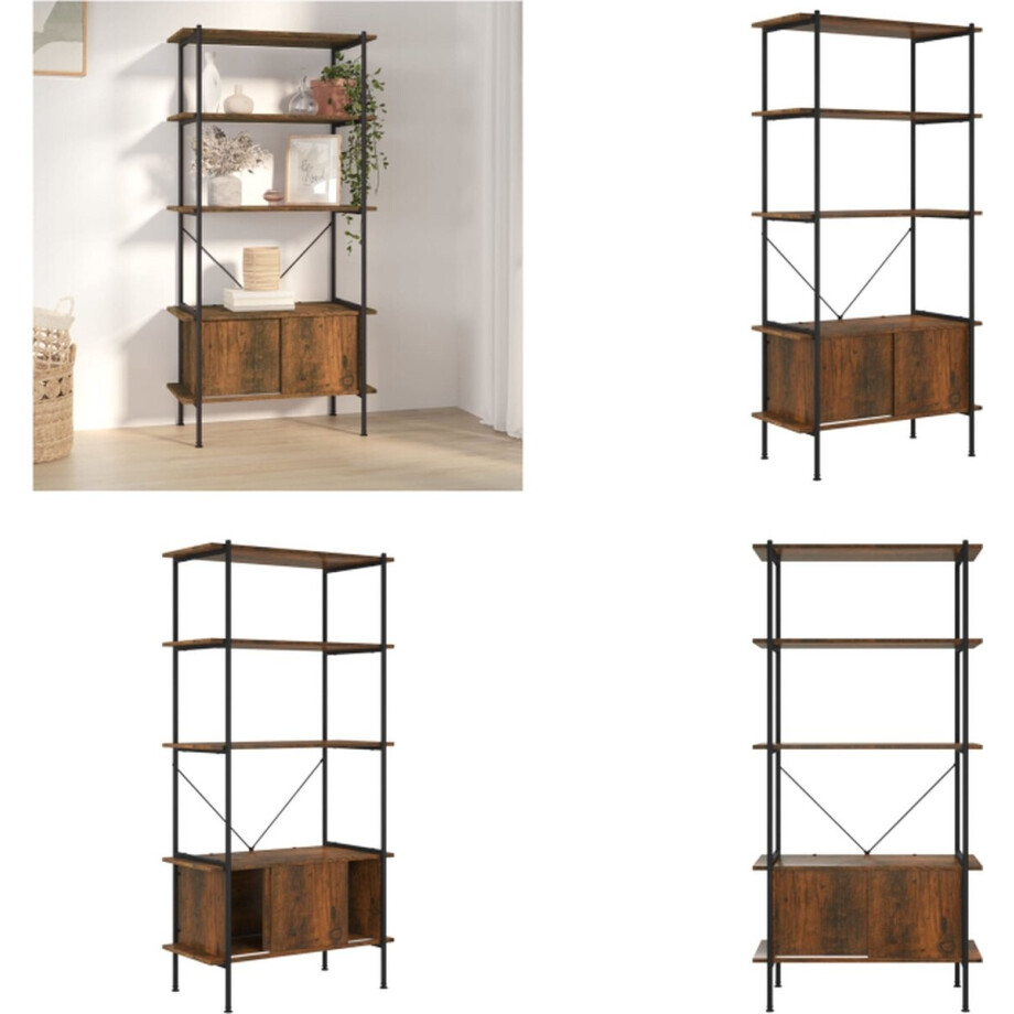 vidaXL - Opbergrek - 5-laags - met - kast - 80x40x163 - cm - staal - en - bewerkt - hout afbeelding 1