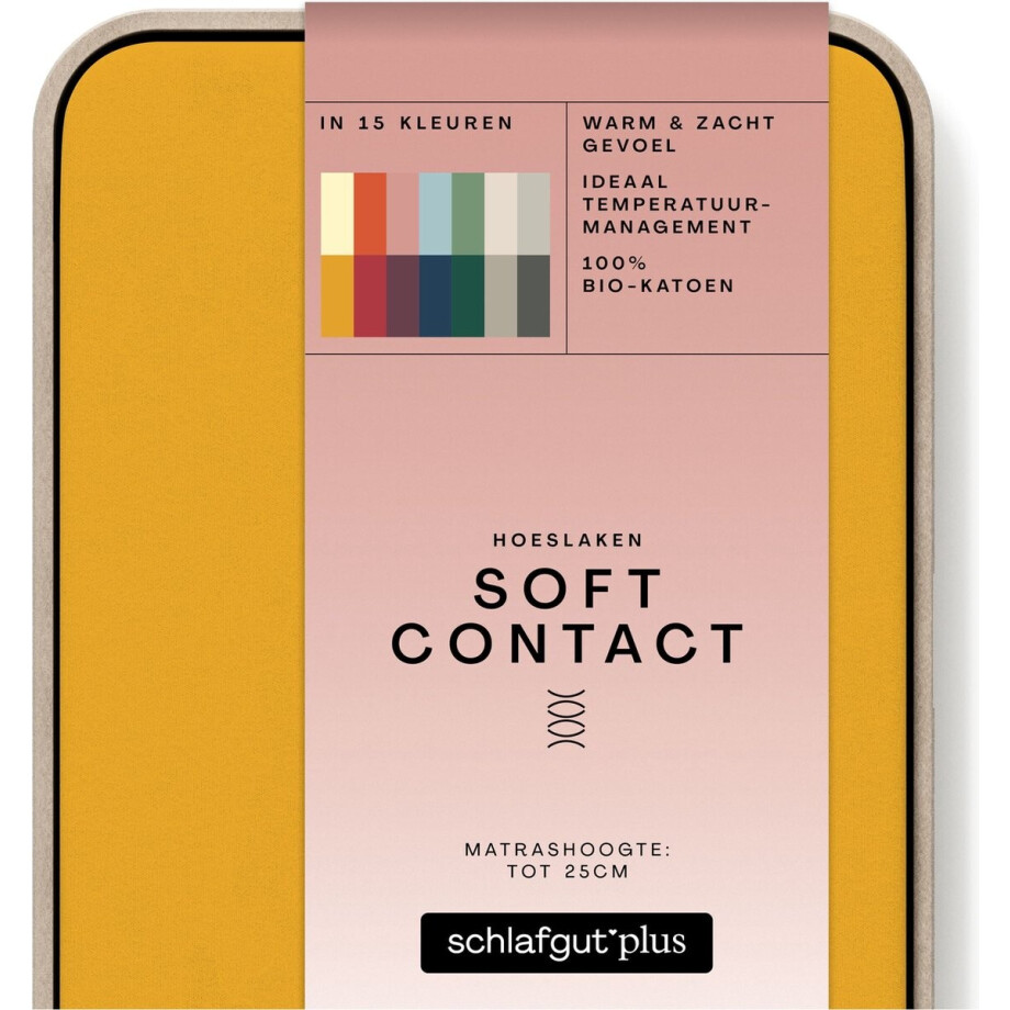 schlafgut Soft Contact Katoen Hoeslaken Tweepersoons – 140x200 cm - Matratshoogte tot 25cm - Geel afbeelding 1