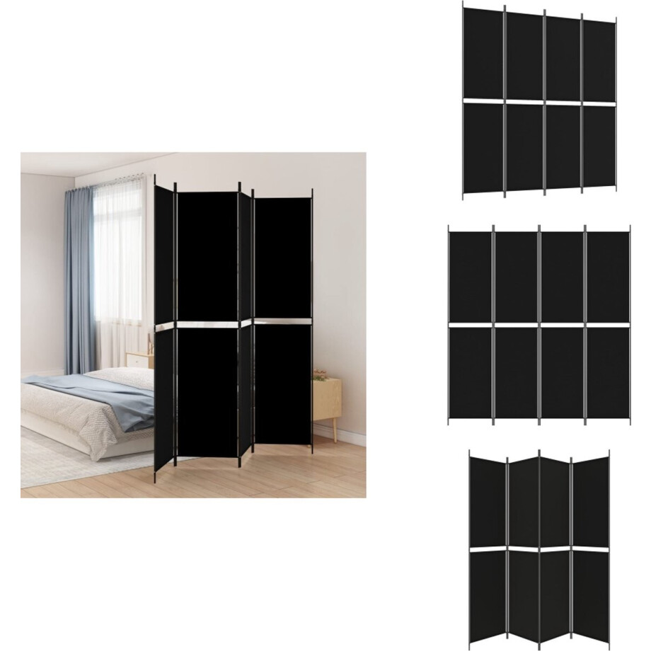 vidaXL Kamerscherm - Kamerschermen - Scheidingswand - Ruimteverdeler - Kamerscherm met 4 panelen 200x220 cm stof zwart vidaXL Kamerscherm - Kamerschermen - Scheidingswand - Ruimteverdeler - Kamerscherm met 4 panelen 200x220 cm stof zwart afbeelding 1