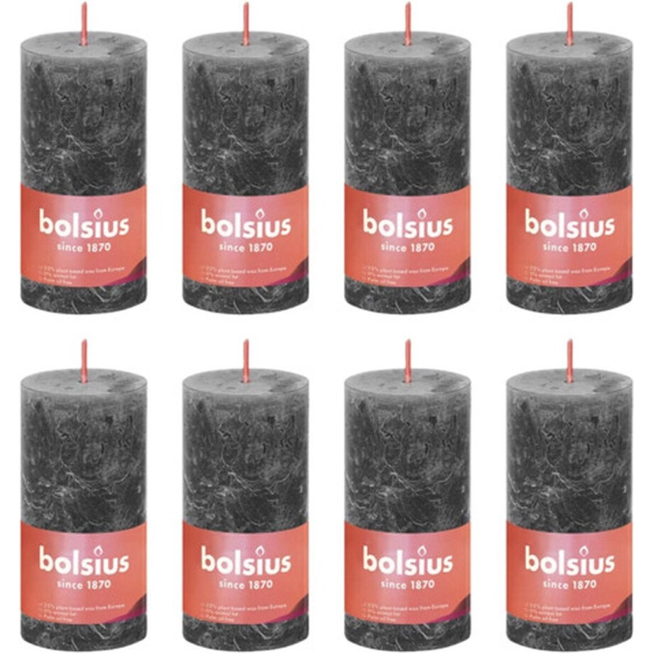 Bolsius Stompkaarsen Shine 8 st rustiek 100x50 mm stormgrijs afbeelding 1