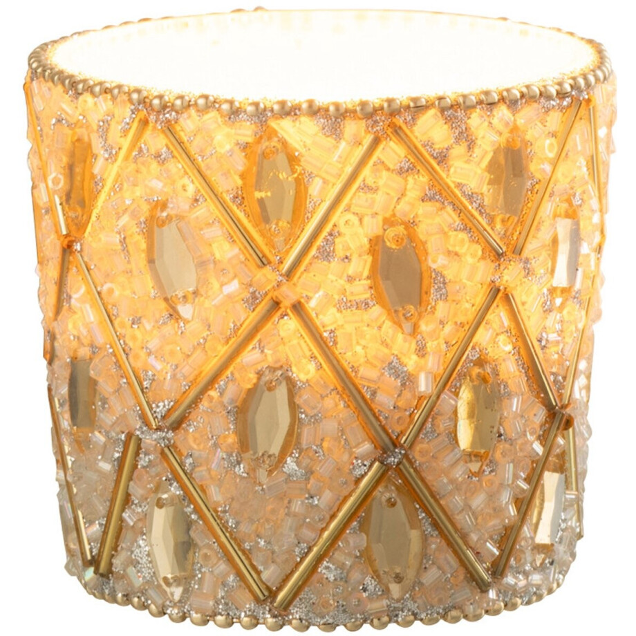 J-Line theelichthouder - glas/kralen - wit/goud - small afbeelding 1