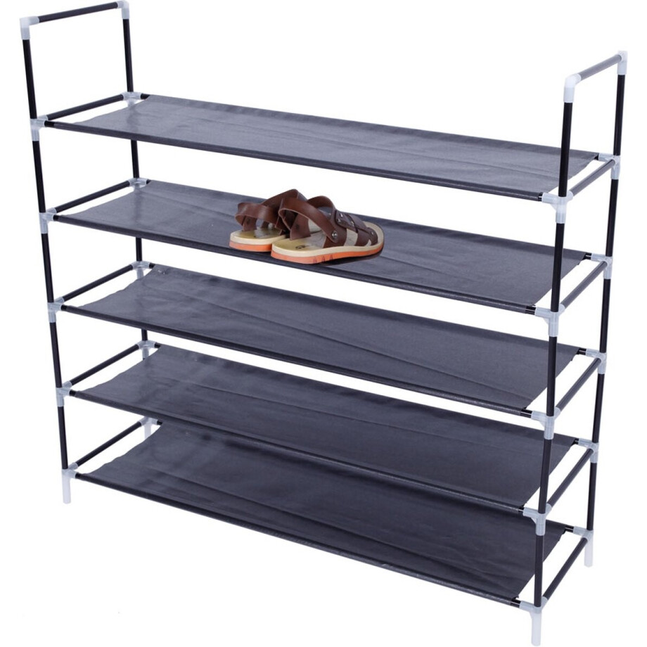 Schoenenrek 5 Laags - Opbergsysteem voor 15 Paar Schoenen - Kunststof – stapelbaar - Schoenenplank - schoenenkast - Zwart afbeelding 1