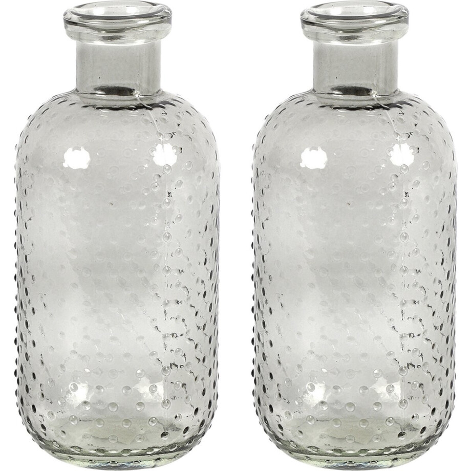 Countryfield Bloemenvaas Cactus Dots - 2x - grijs transparant - glas - D11 x H24 cm afbeelding 1