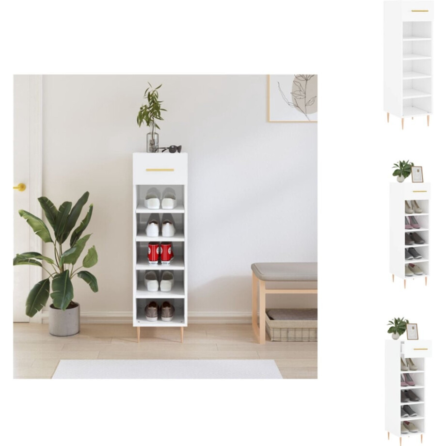 vidaXL - Schoenenkast - 30x35x105 - cm - bewerkt - hout - hoogglans - wit afbeelding 1