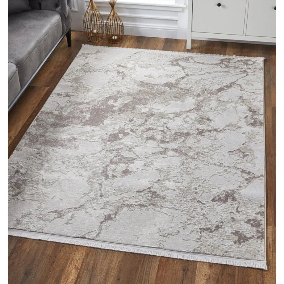 STAVELOT - Creme-Bruin - 200x290cm, Laagpolig vloerkleed met franjes afbeelding 1