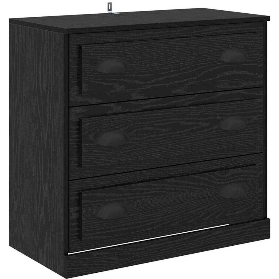 vidaXL - Dressoir - met - lade - Zwart - Eiken - 70 - x - 35,5 - x - 67,5 - cm - Bewerkt - hout afbeelding 1
