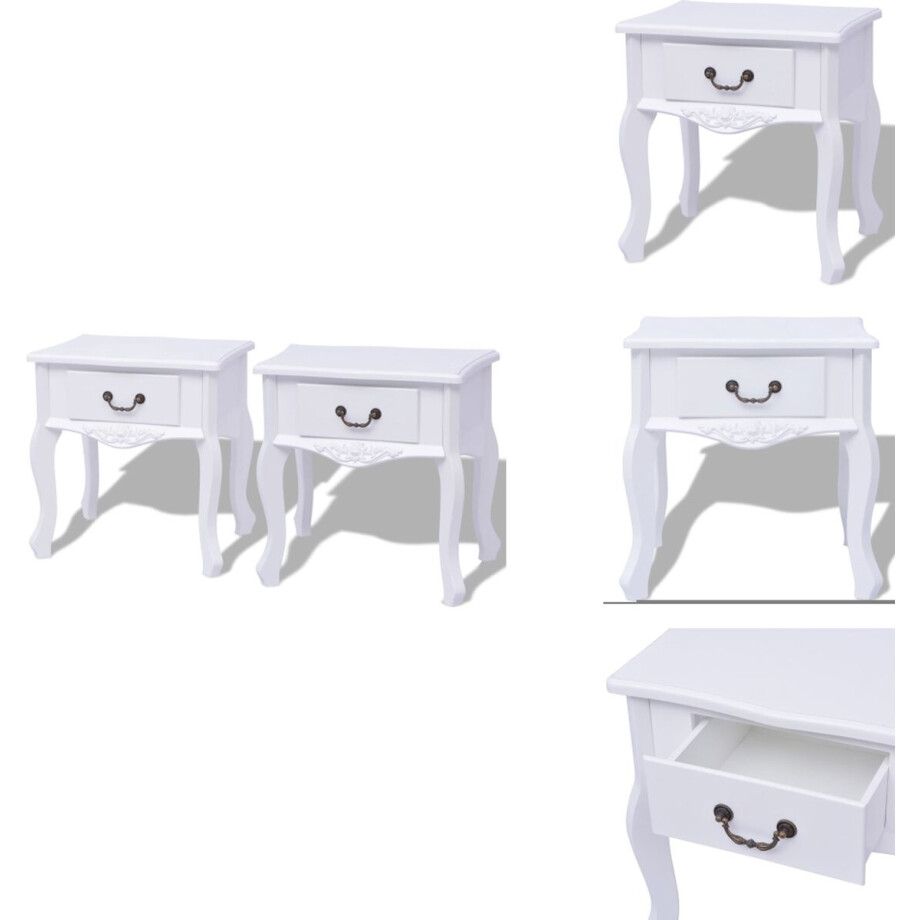 vidaXL Nachtkastje - Nachtkastjes - Ladekast - Ladekasten - Nachtkastjes 2 stuks MDF wit afbeelding 1