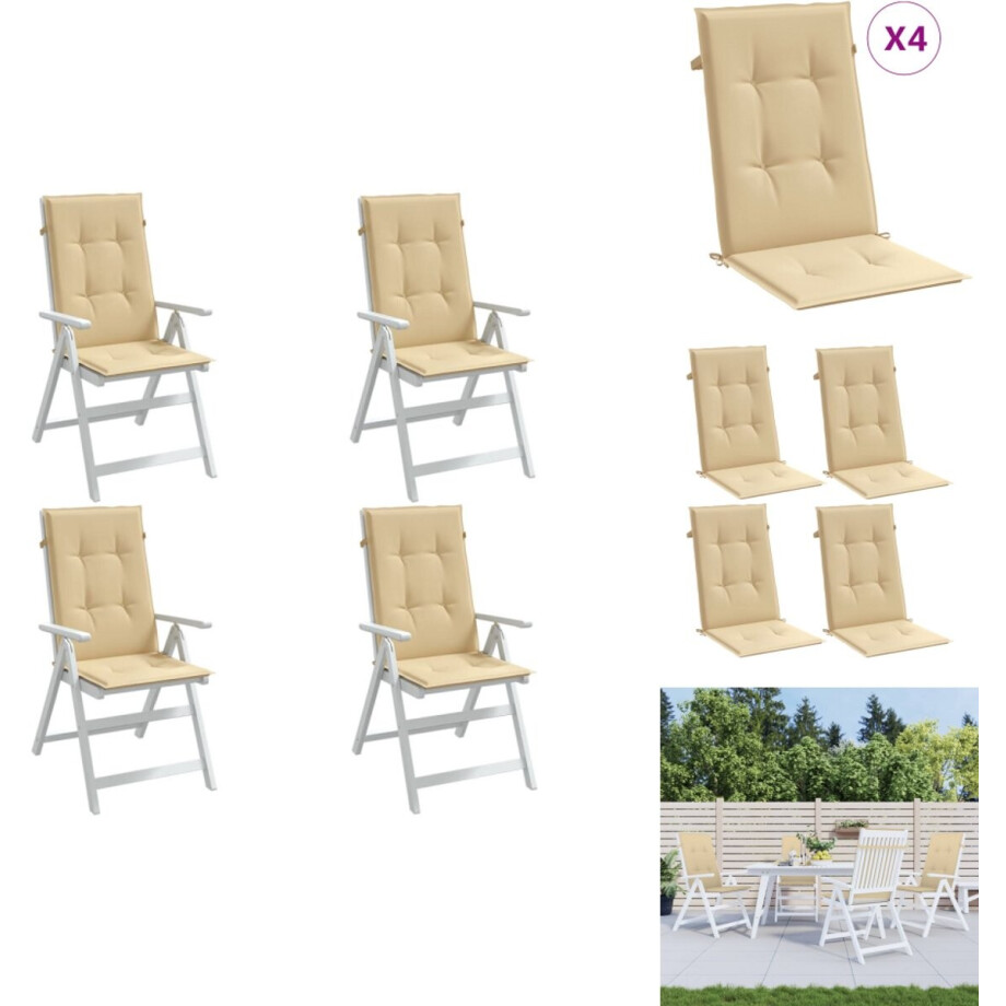 vidaXL Kussen - Kussens - Zitkussen - Stoelkussen - Stoelkussens 4 st hoge rug 120x50x4 cm stof gemêleerd beige afbeelding 1