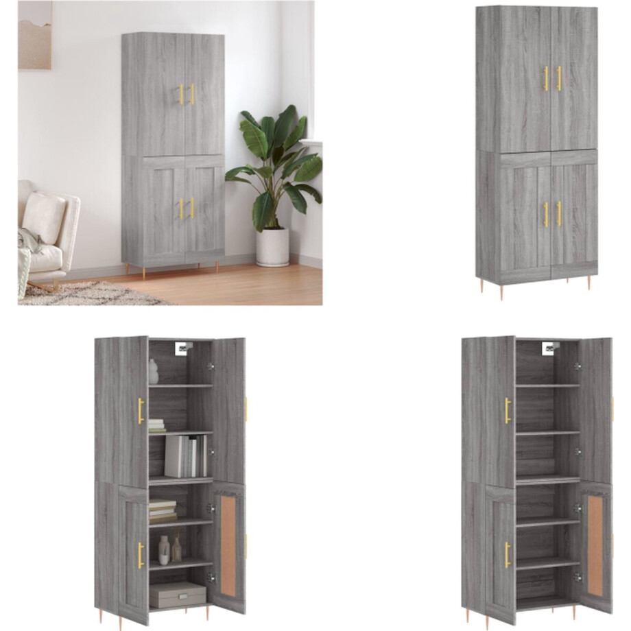 vidaXL Hoge kast 69-5x34x180 cm bewerkt hout grijs sonoma eikenkleurig - Hoge Kast - Hoge Kasten - Dressoir - Buffetkast vidaXL Hoge kast 69-5x34x180 cm bewerkt hout grijs sonoma eikenkleurig - Hoge Kast - Hoge Kasten - Dressoir - Buffetkast afbeelding 1