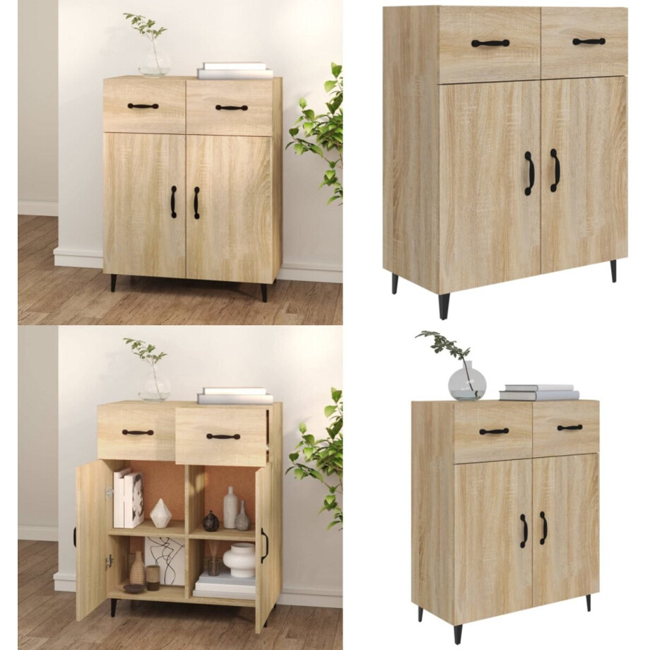vidaXL Dressoir 69,5x34x90 cm bewerkt hout sonoma eikenkleurig - Dressoir - Dressoirs - Kast - Wandkast vidaXL Dressoir 69,5x34x90 cm bewerkt hout sonoma eikenkleurig - Dressoir - Dressoirs - Kast - Wandkast afbeelding 1