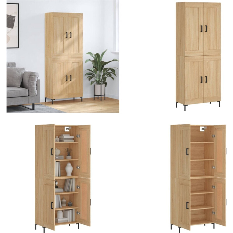 vidaXL Hoge kast 69-5x34x180 cm bewerkt hout sonoma eikenkleurig - Hoge Kast - Hoge Kasten - Dressoir - Buffetkast afbeelding 1