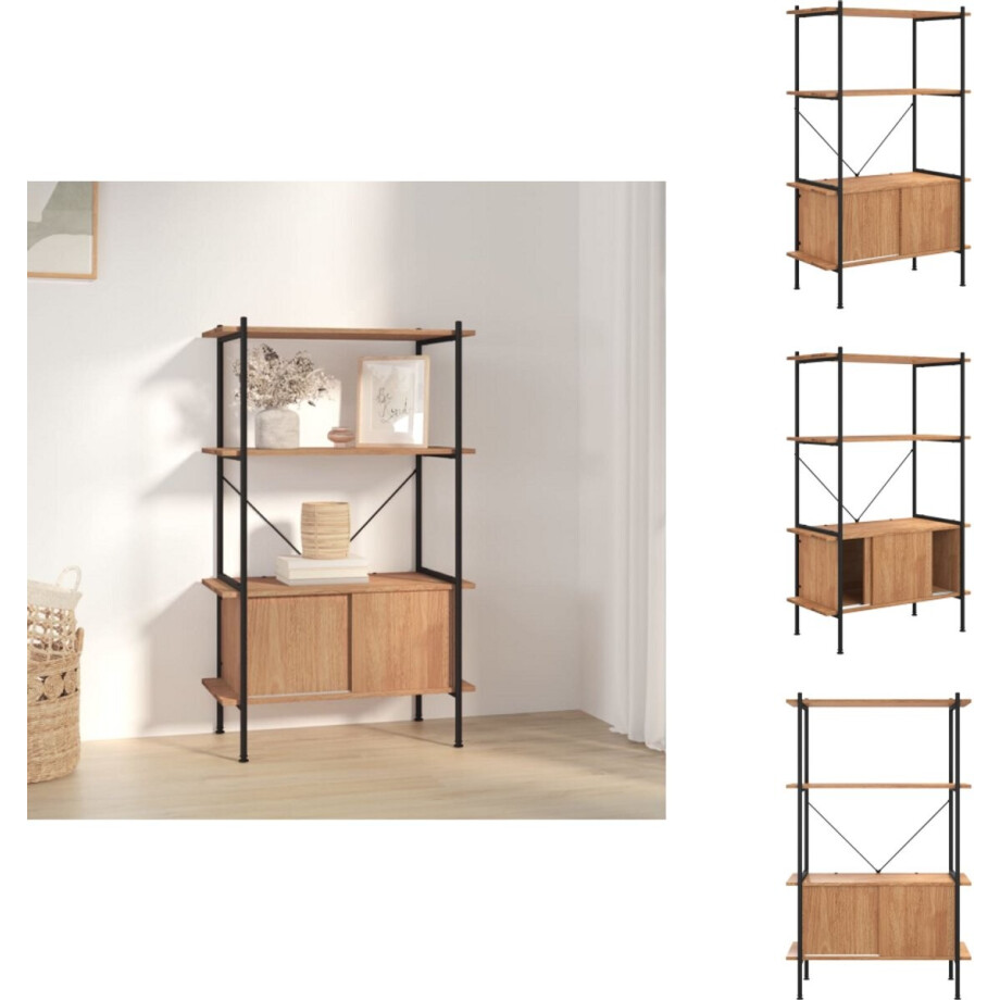 vidaXL Opbergrek - Opbergrekken - Opbergkast - Kast - Opbergrek 4-laags met kast 80x40x130 cm staal en bewerkt hout afbeelding 1