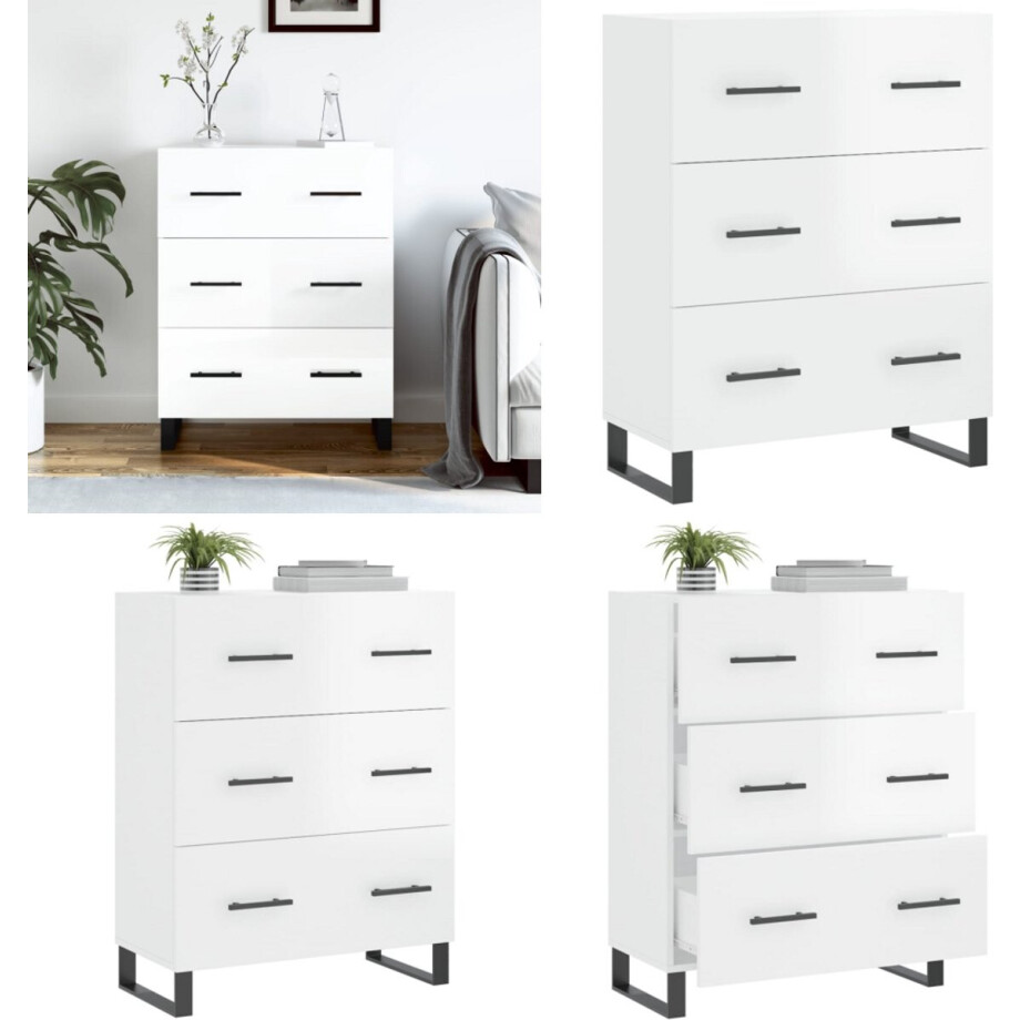 vidaXL Dressoir 69,5x34x90 cm bewerkt hout hoogglans wit - Dressoir - Dressoirs - Kast - Buffetkast vidaXL Dressoir 69,5x34x90 cm bewerkt hout hoogglans wit - Dressoir - Dressoirs - Kast - Buffetkast afbeelding 1