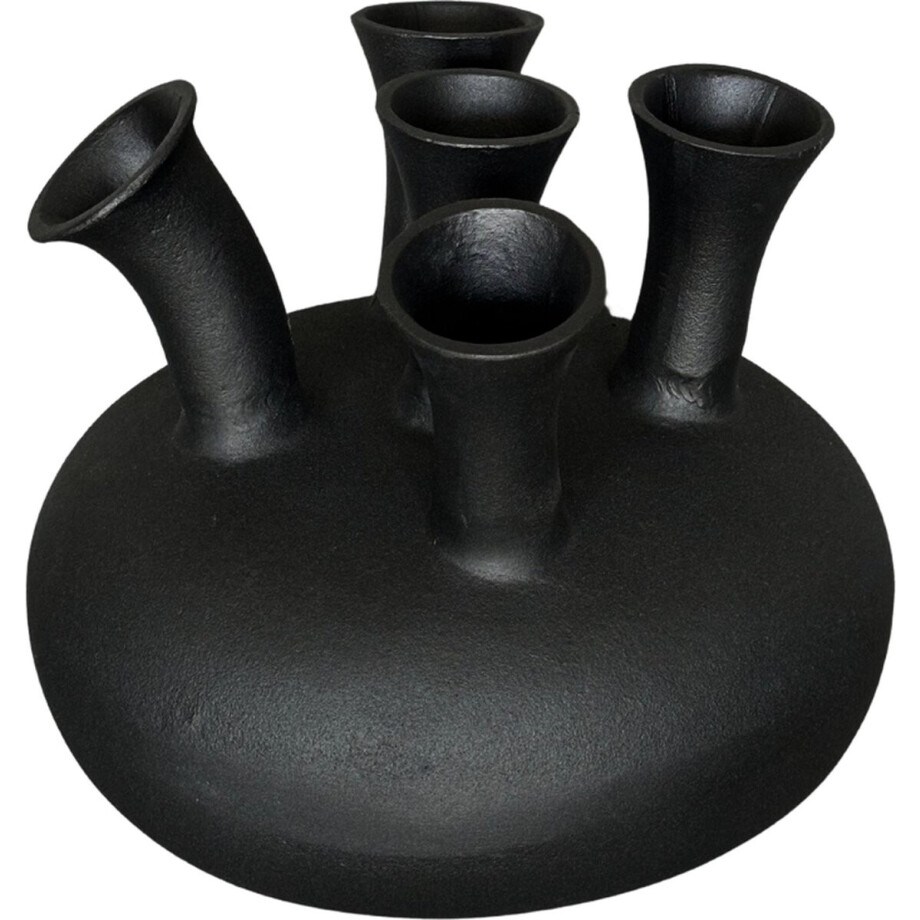 NoSeasons Luxe Tulpenvaas - Toetervaas met 5 Openingen - Aluminium - Zwart - 31 x 26 cm afbeelding 1