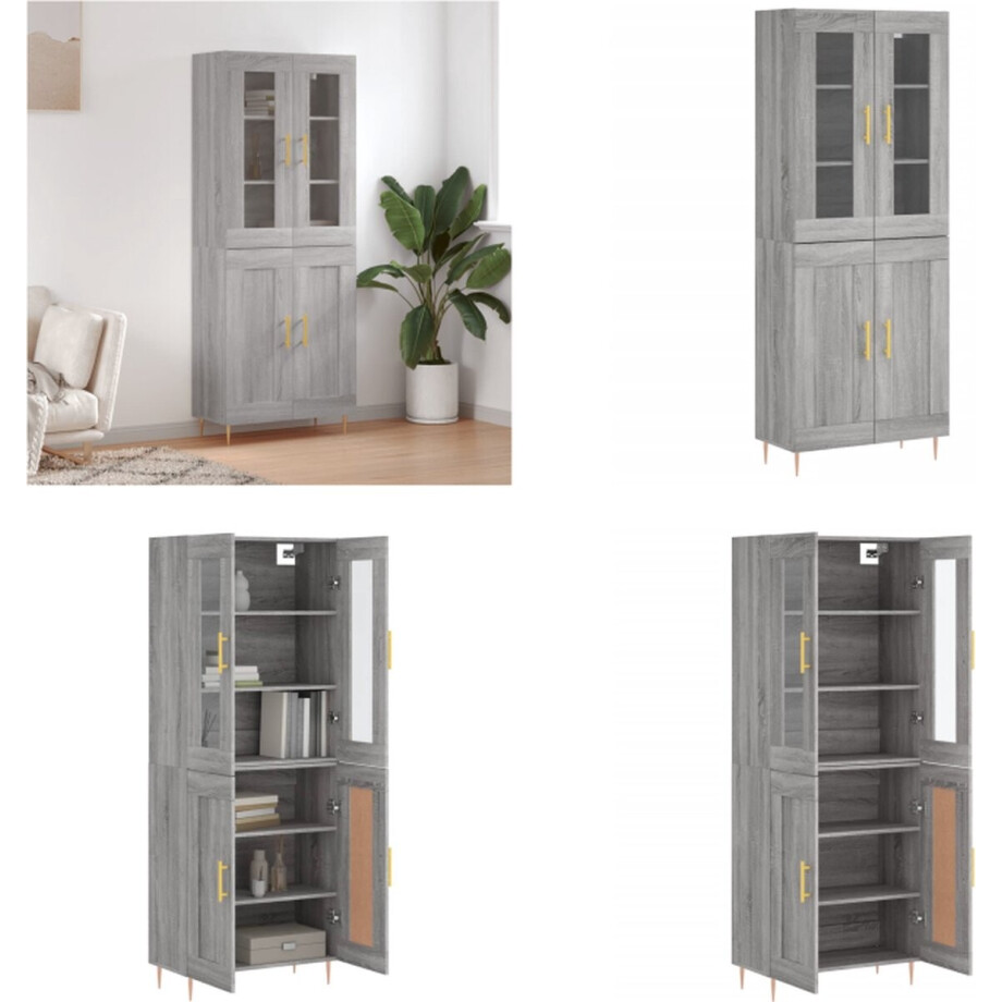 vidaXL Hoge kast 69-5x34x180 cm bewerkt hout grijs sonoma eikenkleurig - Hoge Kast - Hoge Kasten - Dressoir - Buffetkast afbeelding 1