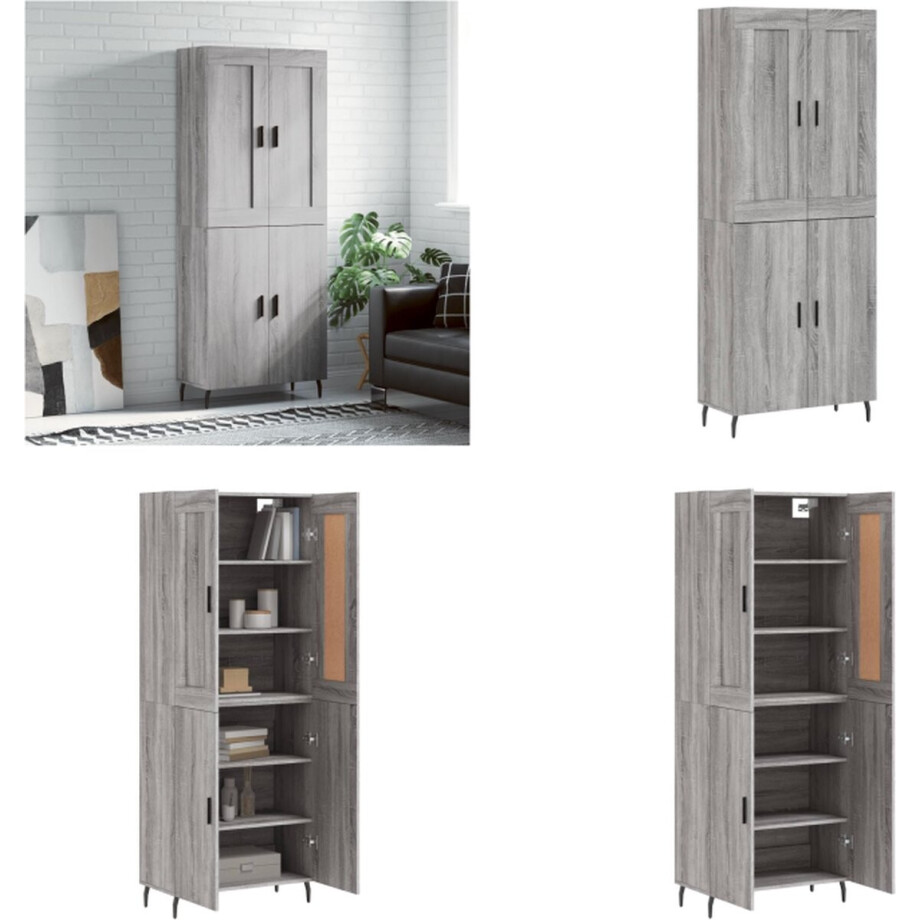 vidaXL Hoge kast 69-5x34x180 cm bewerkt hout grijs sonoma eikenkleurig - Hoge Kast - Hoge Kasten - Dressoir - Buffetkast afbeelding 1