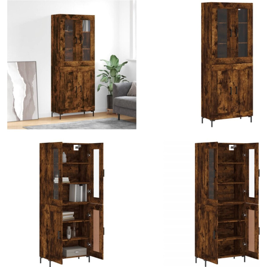 vidaXL Hoge kast 69-5x34x180 cm bewerkt hout gerookt eikenkleurig - Hoge Kast - Hoge Kasten - Dressoir - Buffetkast afbeelding 1