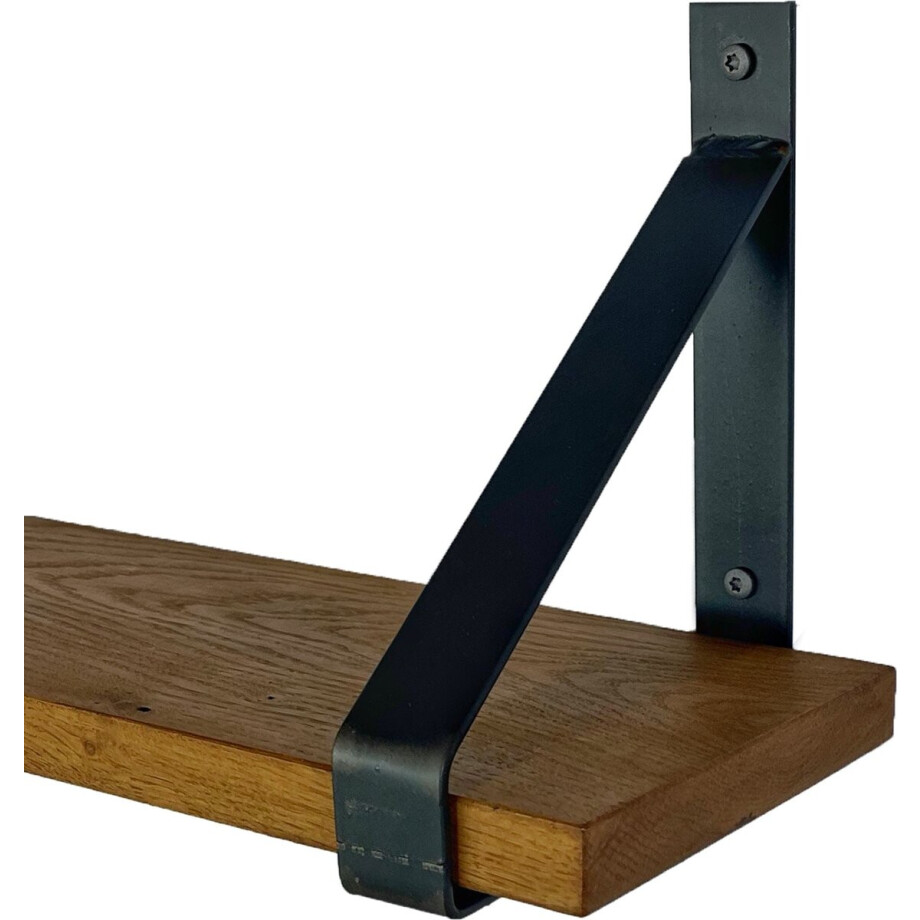 GoudmetHout Massief Eiken Wandplank - 120x20 cm - Donker eiken - Industriële plankdragers - mat blank - Staal - Wandplank hout afbeelding 1