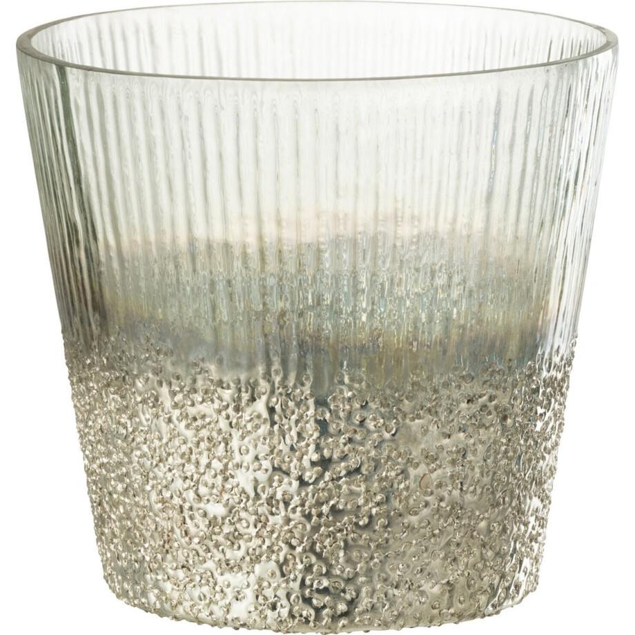 J-Line windlicht Geribbeld - glas - zilver/transparant - large J-Line windlicht Geribbeld - glas - zilver/transparant - large afbeelding 1