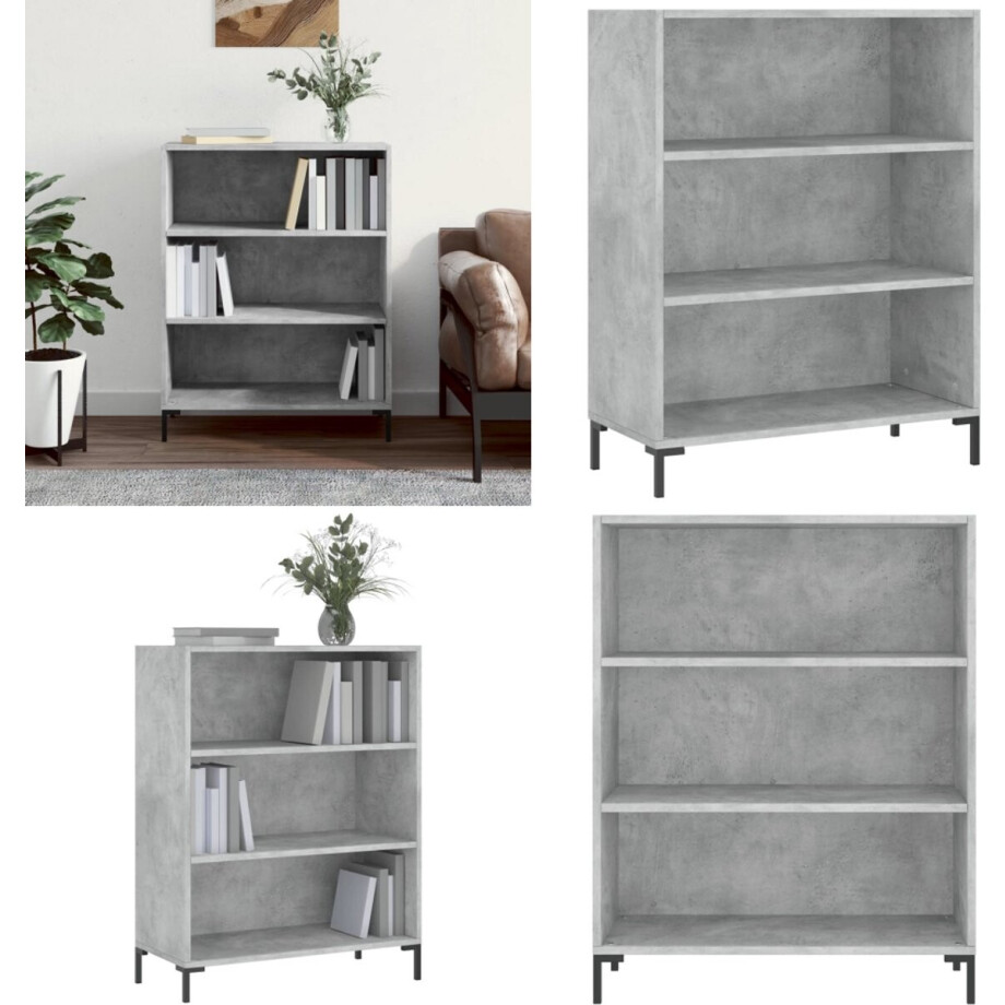 vidaXL Boekenkast 69,5x32,5x90 cm bewerkt hout betongrijs - Boekenkast - Boekenkasten - Boeken Plank - Schappenkast afbeelding 1
