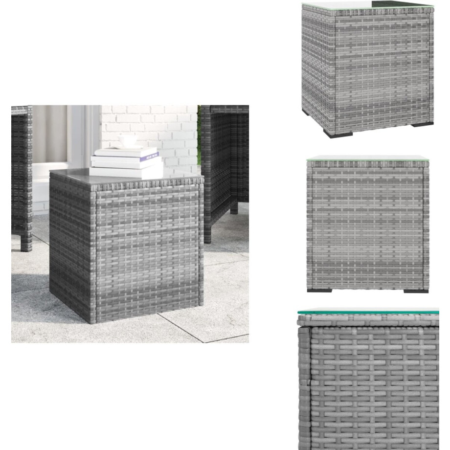 vidaXL Bijzettafel - Bijzettafels - Salontafel - Tafel - Bijzettafel 40x37x40,5 cm poly rattan en gehard glas grijs vidaXL Bijzettafel - Bijzettafels - Salontafel - Tafel - Bijzettafel 40x37x40,5 cm poly rattan en gehard glas grijs afbeelding 1