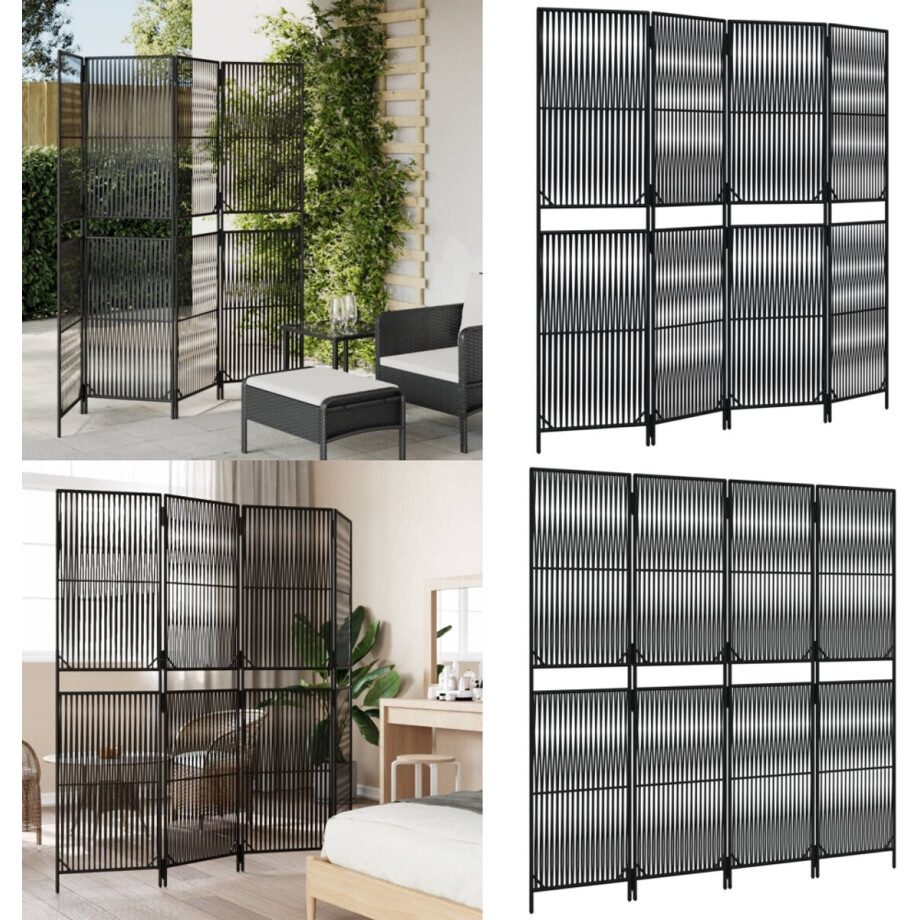 vidaXL Kamerscherm 4 panelen poly rattan zwart - Kamerscherm - Kamerschermen - Privacy Scherm - Privacyscherm vidaXL Kamerscherm 4 panelen poly rattan zwart - Kamerscherm - Kamerschermen - Privacy Scherm - Privacyscherm afbeelding 1