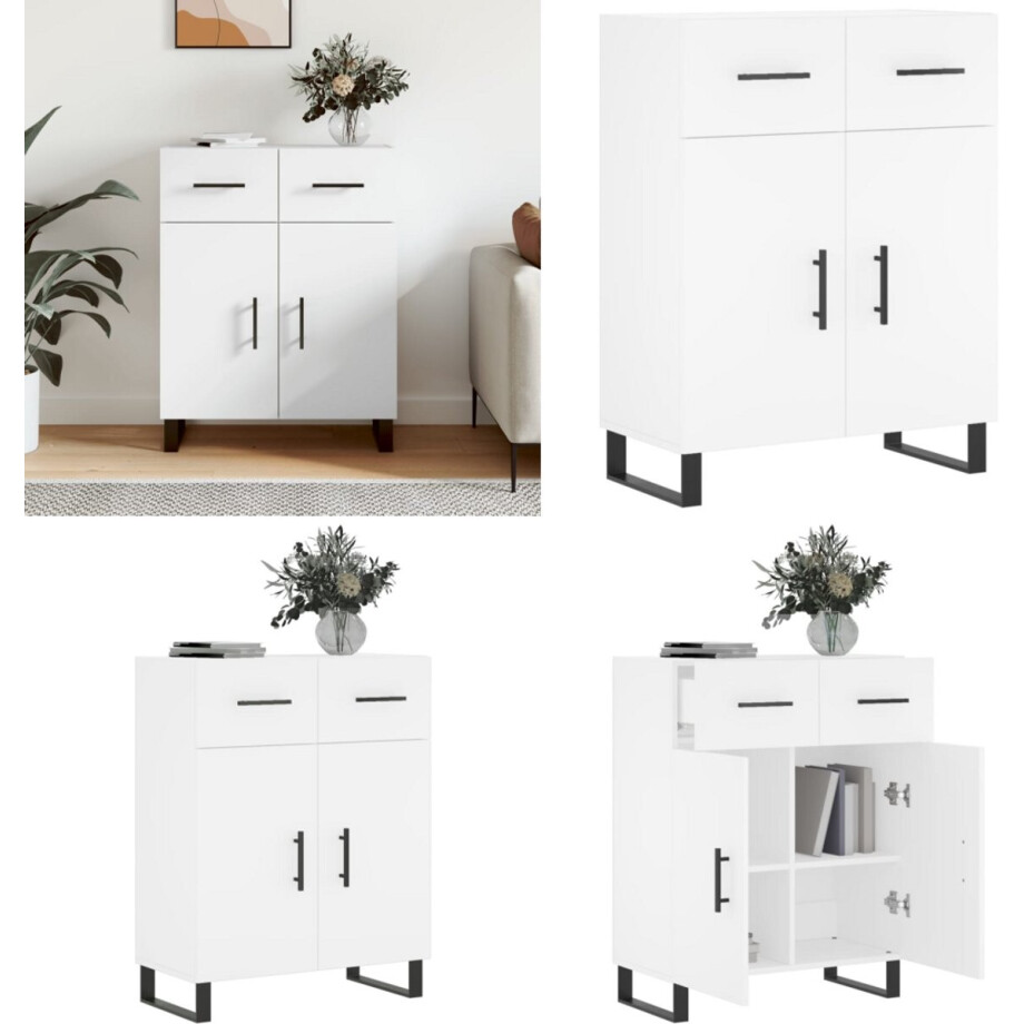 vidaXL Dressoir 69,5x34x90 cm bewerkt hout wit - Dressoir - Dressoirs - Kast - Wandkast afbeelding 1