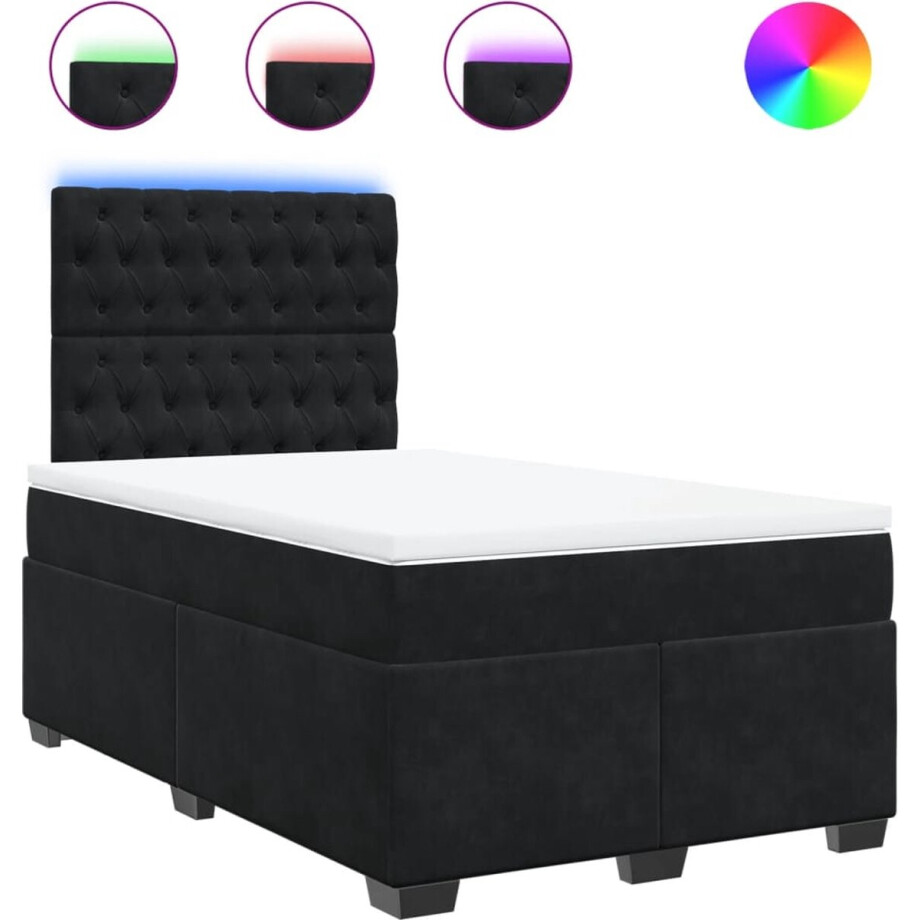 vidaXL - Boxspring - met - matras - fluweel - zwart - 120x190 - cm afbeelding 1