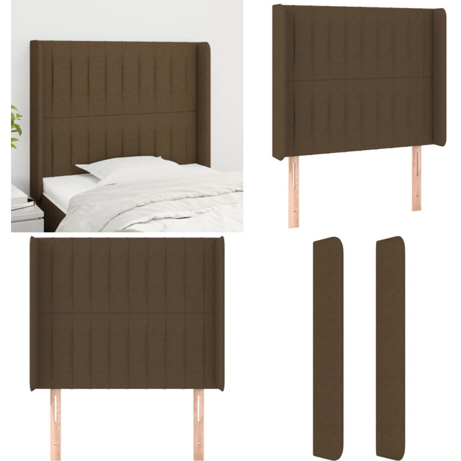 vidaXL Hoofdbord met randen 103x16x118/128 cm stof donkerbruin - Hoofdbord - Hoofdborden - Hoofdeinde - Houten Hoofdbord afbeelding 1