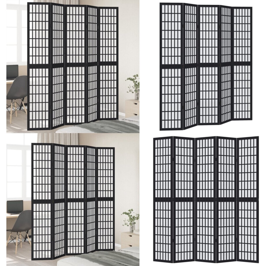 vidaXL Kamerscherm met 5 panelen massief paulowniahout zwart - Kamerscherm - Kamerschermen - Privacy Scherm - Privacyscherm afbeelding 1