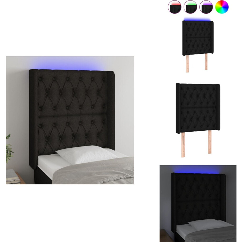 vidaXL Hoofdbord - Hoofdborden - Hoofdeinde - Houten Hoofdbord - Hoofdbord LED 83x16x118/128 cm stof zwart afbeelding 1