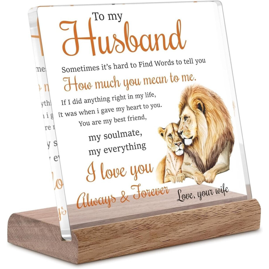 Sander Shop Valentijnscadeaus voor echtgenoot van vrouw leeuw thema liefdevolle acrylgeschenken, verjaardagscadeaus voor echtgenoot thuiskantoor bureaudecoraties, huwelijksverjaardag, Valentijnsdag, Vaderdag afbeelding 1
