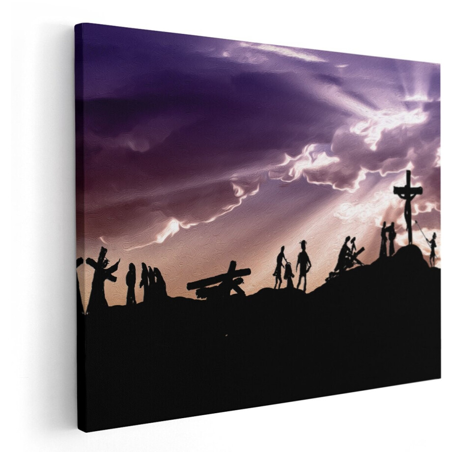 Artaza Canvas Schilderij Kruistocht naar het Kruis van Jezus Christus - 150x120 cm - Groot - Wanddecoratie Woonkamer - Schilderijen - Muurdecoratie afbeelding 1