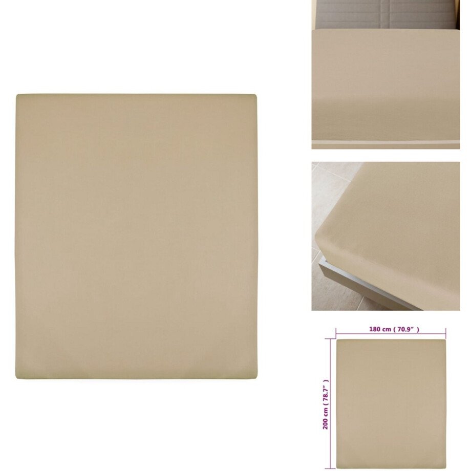 vidaXL Hoeslaken - Dekbedovertrek - Laken - Beddengoed - Hoeslaken jersey 180x200 cm katoen taupe afbeelding 1