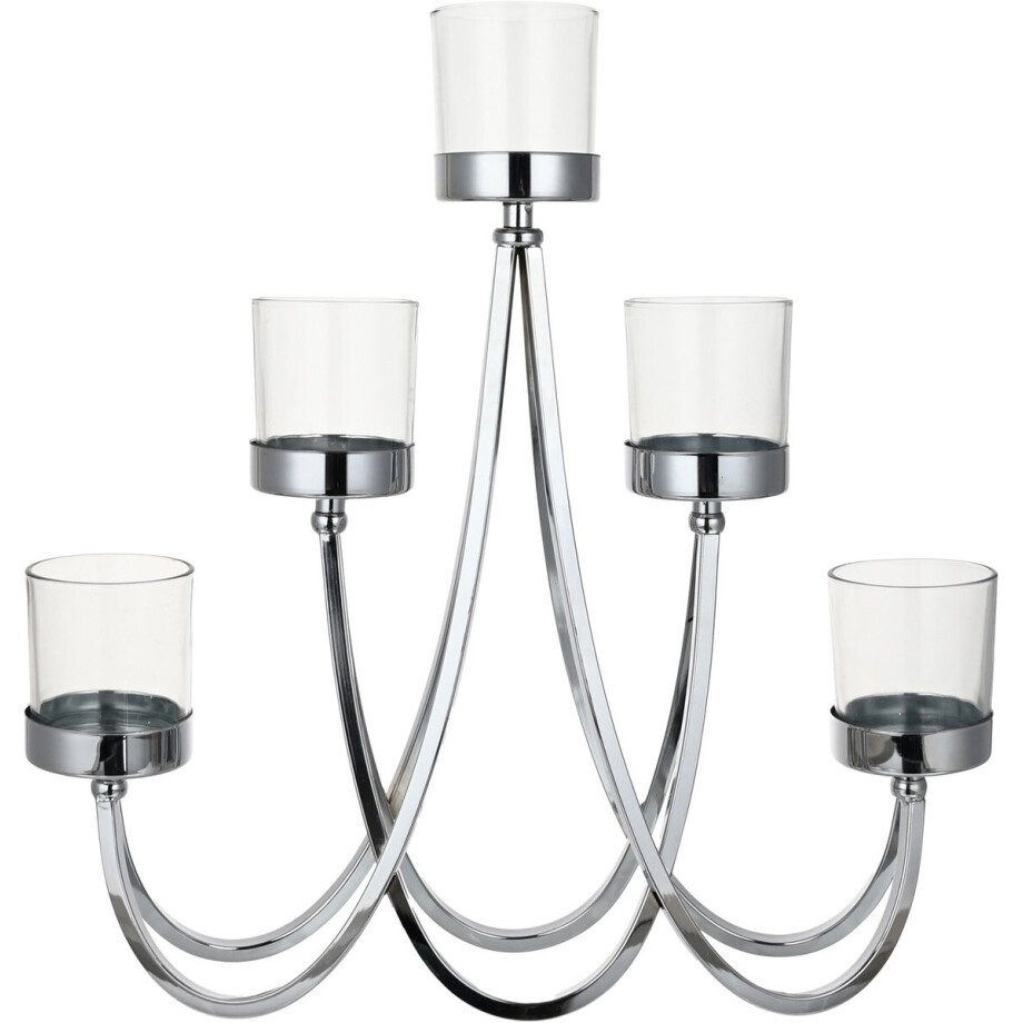 Goebel - Accessoires | Kandelaar Zilver met helder glas | Metaal - 41cm - 5 kaarsen afbeelding 1