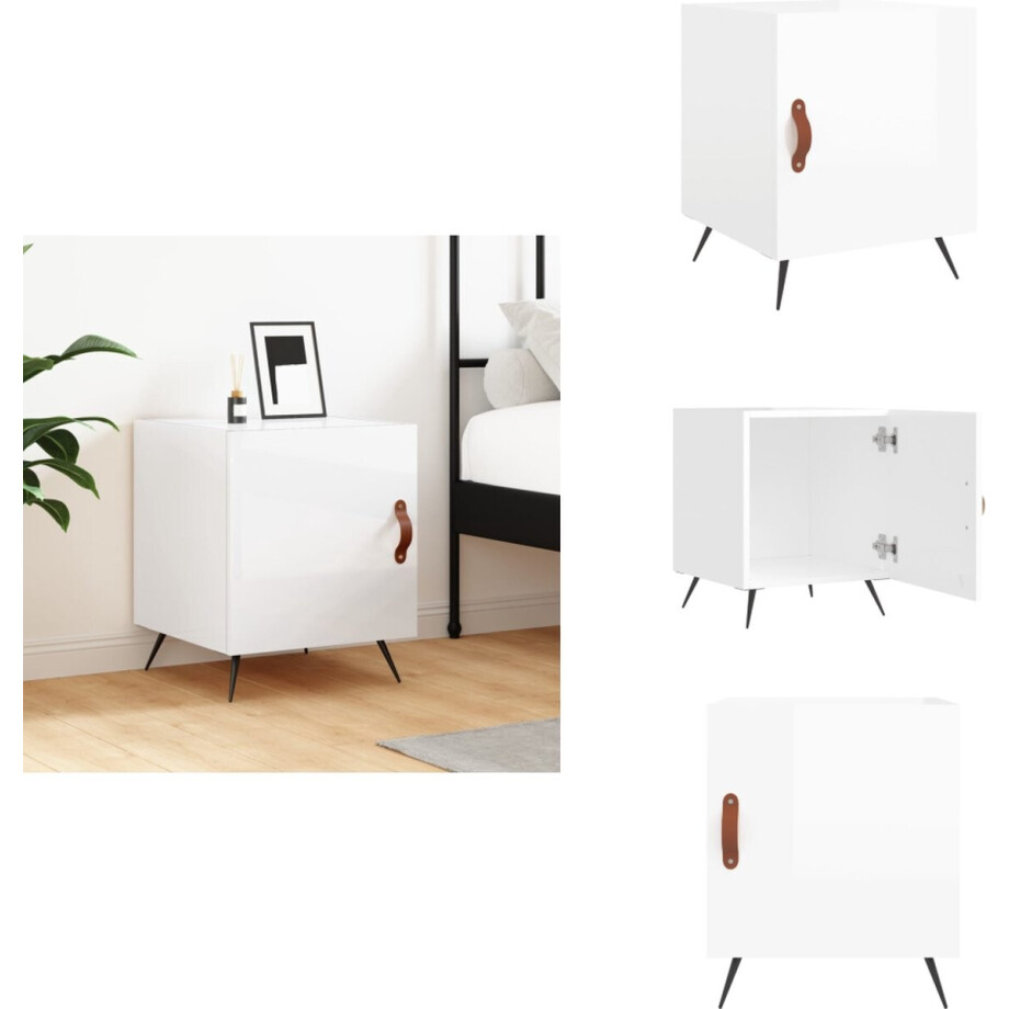 vidaXL Nachtkastje - Nachtkastjes - Bijzettafel - Wandkastje - Nachtkastje 40x40x50 cm bewerkt hout hoogglans wit afbeelding 1