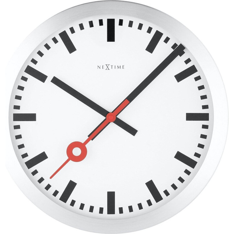 NeXtime Station – Wandklok/Tafelklok – 19 cm – Geborsteld Aluminium – Wit afbeelding 1