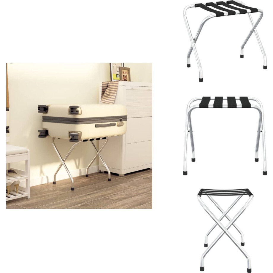 vidaXL Bagagerek Met Rugleuning - Bagagerekken Met Rugleuning - Hotel Bagagerek - Logement Bagagerek - Bagagerek 56x40x49 cm zwart en zilver afbeelding 1