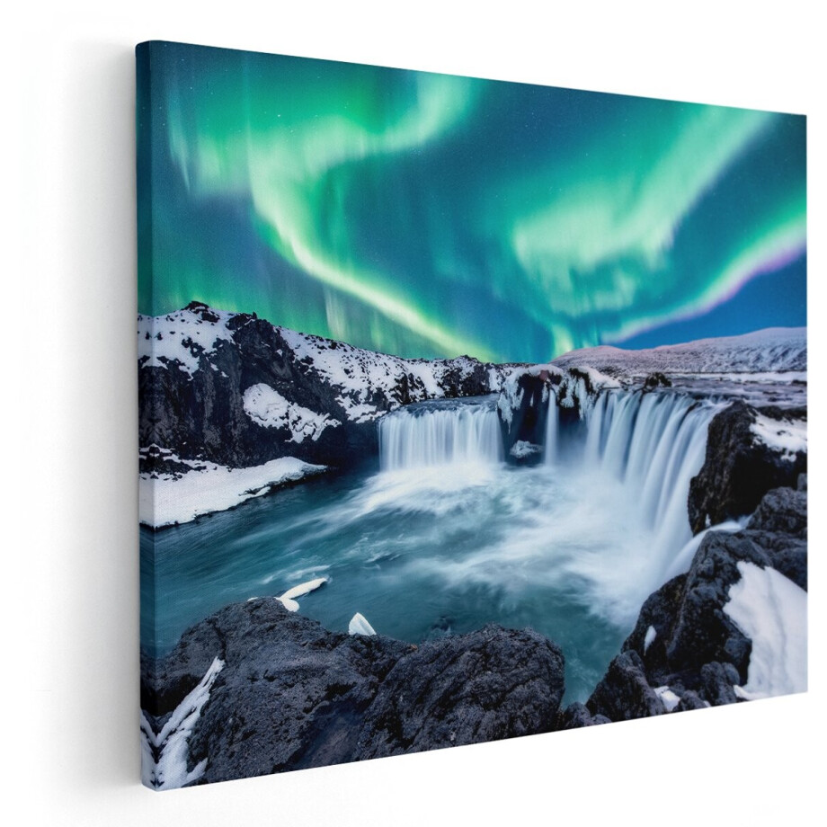 Artaza Canvas Schilderij Watervallen Met Het Groene Noorderlicht - 150x120 cm - Groot - Wanddecoratie Woonkamer - Schilderijen - Muurdecoratie Artaza Canvas Schilderij Watervallen Met Het Groene Noorderlicht - 150x120 cm - Groot - Wanddecoratie Woonkamer - Schilderijen - Muurdecoratie afbeelding 1