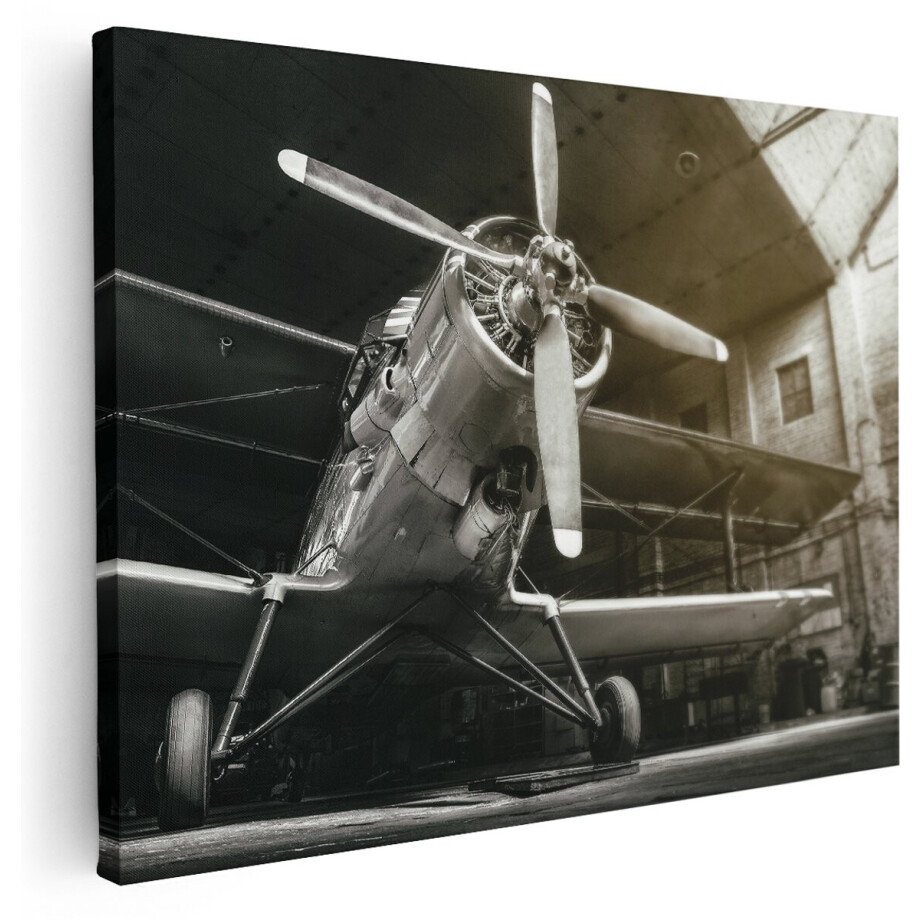 Artaza Canvas Schilderij Oud Vliegtuig In Een Hangar - Zwart Wit - 160x120 cm - Groot - Wanddecoratie Woonkamer - Schilderijen - Muurdecoratie Artaza Canvas Schilderij Oud Vliegtuig In Een Hangar - Zwart Wit - 160x120 cm - Groot - Wanddecoratie Woonkamer - Schilderijen - Muurdecoratie afbeelding 1