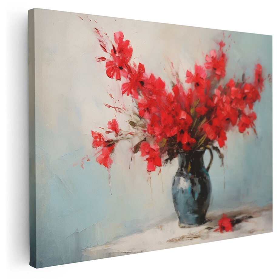 Artaza Canvas Schilderij Stilleven Vaas - 160x120 cm - Groot - Wanddecoratie Rode Bloemen - Muurdecoratie Impressionistisch - Schilderijen Op Canvas - Rood afbeelding 1