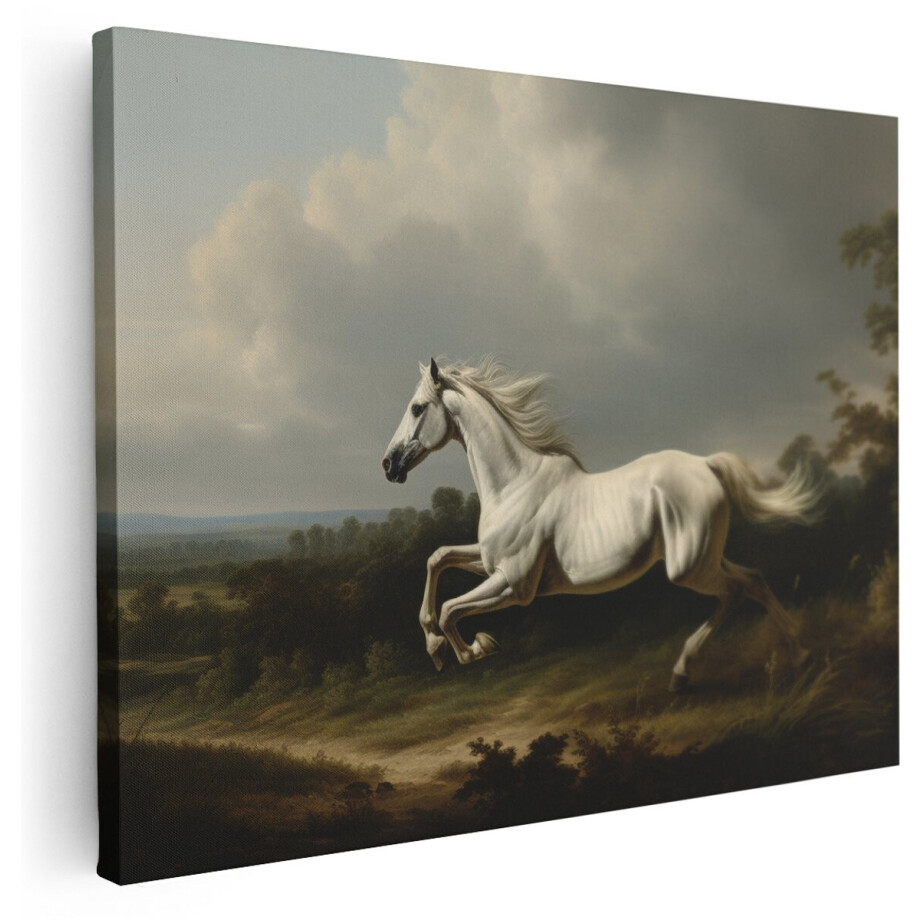 Artaza Canvas Schilderij Paard - 160x120 cm - Groot - Wanddecoratie Galopperend Dier - Muurdecoratie Romantisch Landschap - Kamer Accessoires Natuur afbeelding 1