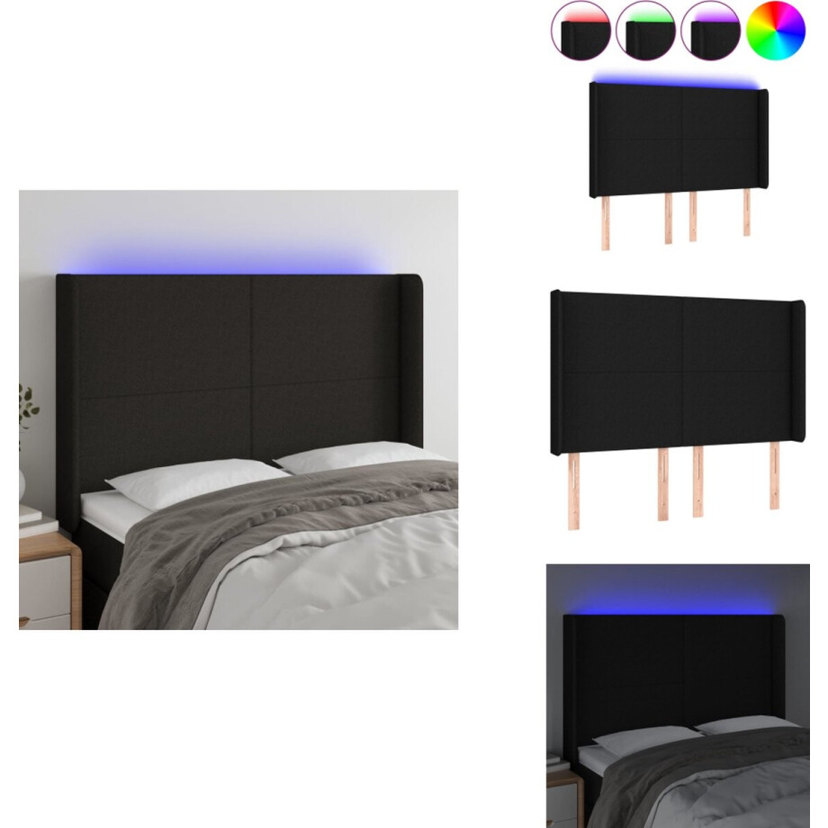 vidaXL Hoofdbord - Hoofdborden - Hoofdeinde - Houten Hoofdbord - Hoofdbord LED 147x16x118/128 cm stof zwart vidaXL Hoofdbord - Hoofdborden - Hoofdeinde - Houten Hoofdbord - Hoofdbord LED 147x16x118/128 cm stof zwart afbeelding 1