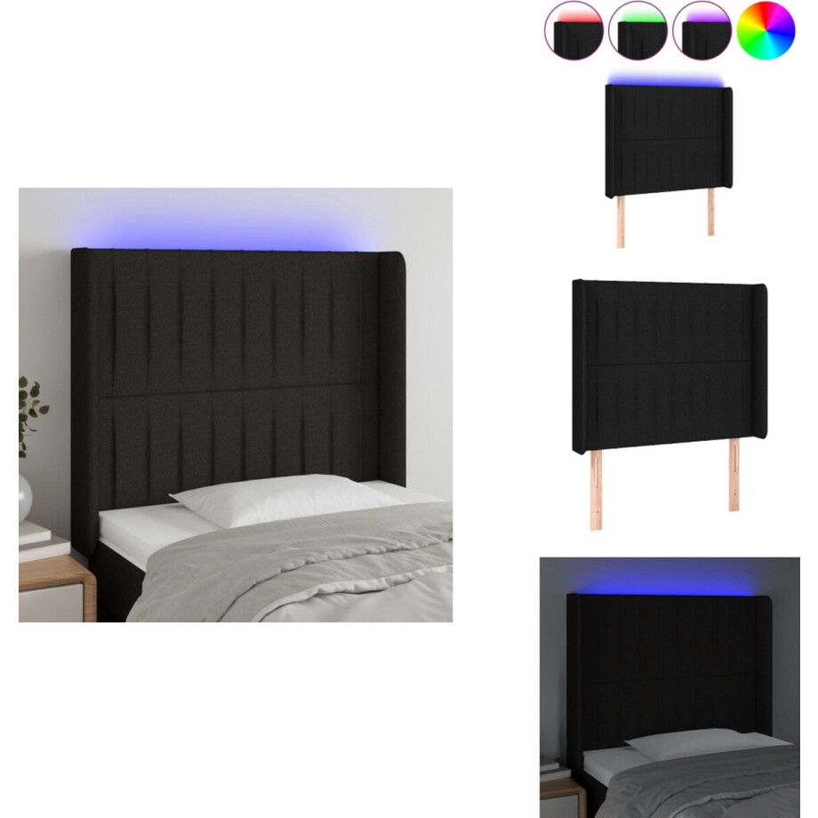 vidaXL Hoofdbord - Hoofdborden - Hoofdeinde - Houten Hoofdbord - Hoofdbord LED 103x16x118/128 cm stof zwart vidaXL Hoofdbord - Hoofdborden - Hoofdeinde - Houten Hoofdbord - Hoofdbord LED 103x16x118/128 cm stof zwart afbeelding 1