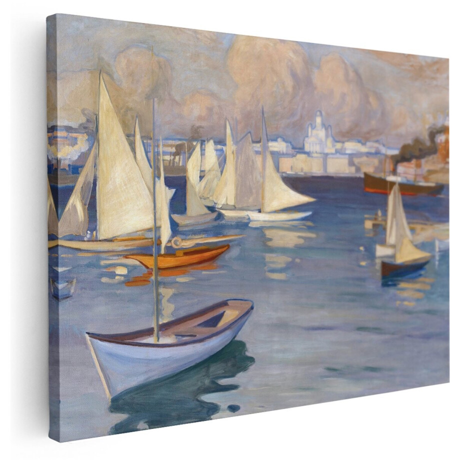 Artaza Canvas Schilderij Zeilboten - 160x120 cm - Groot - Wanddecoratie Kust - Muurdecoratie Olieverf Landschap - Decoratie Klassiek - Kamer Accessoires afbeelding 1