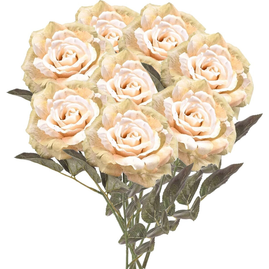 Emerald Kunstbloemen boeket roos Pascal - 8x - wit - 65 cm - decoratie bloemen Emerald Kunstbloemen boeket roos Pascal - 8x - wit - 65 cm - decoratie bloemen afbeelding 1