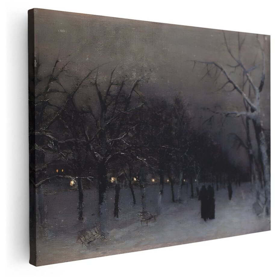 Artaza Canvas Schilderij Winter Park - 160x120 cm - Groot - Wanddecoratie Silhouetten - Muurdecoratie Olieverf Natuur - Schilderijen Op Canvas afbeelding 1