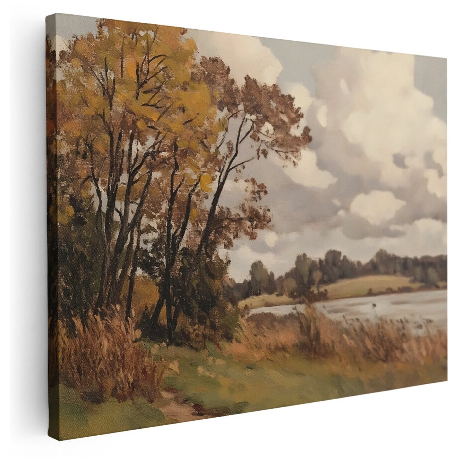 Artaza Canvas Schilderij Landschap - 160x120 cm - Groot - Wanddecoratie Herfst Natuur - Muurdecoratie Bos En Water - Vintage Kamer Accessoires Artaza Canvas Schilderij Landschap - 160x120 cm - Groot - Wanddecoratie Herfst Natuur - Muurdecoratie Bos En Water - Vintage Kamer Accessoires afbeelding 1